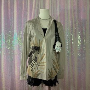 beige zebra button up dress shirt